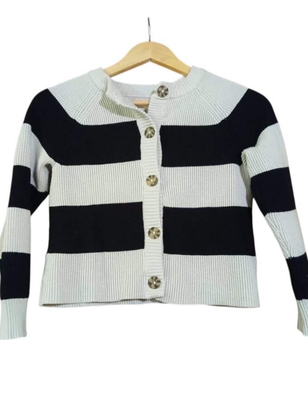 ZARA Black & White Stripe Cropped Ribbed Cardigan - EUC